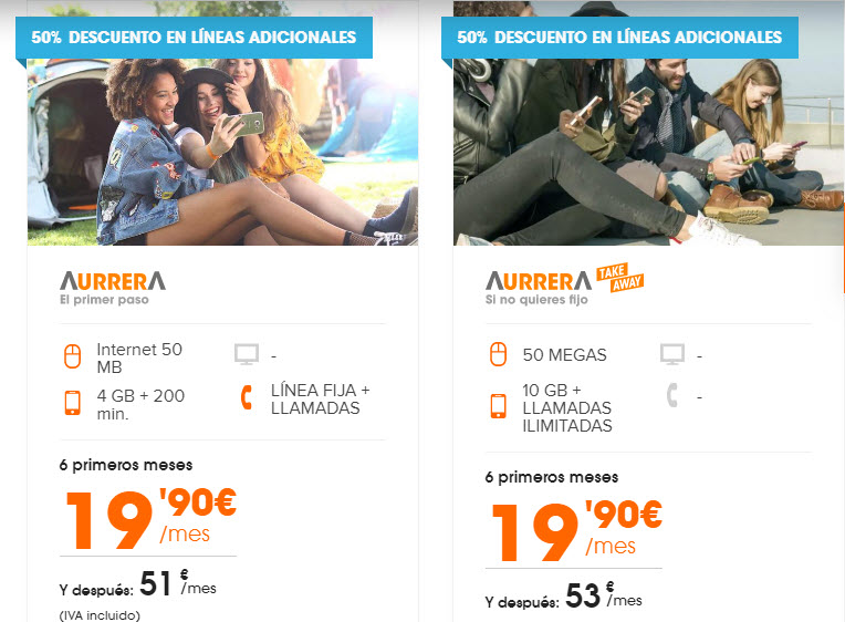 Tarifas Euskaltel Fibra aurrera