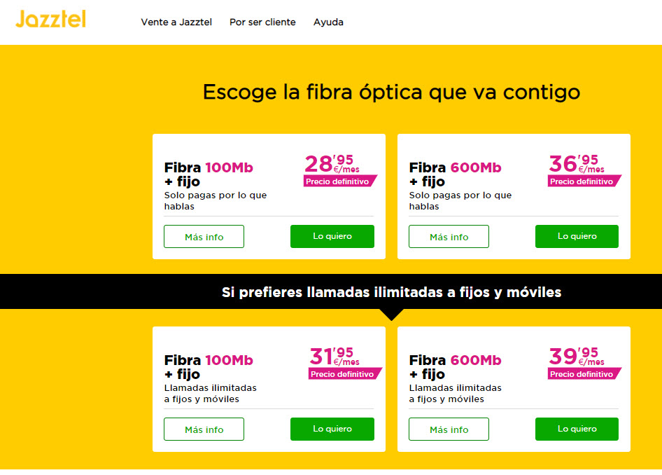 Tarifas de Jazztel Fibra