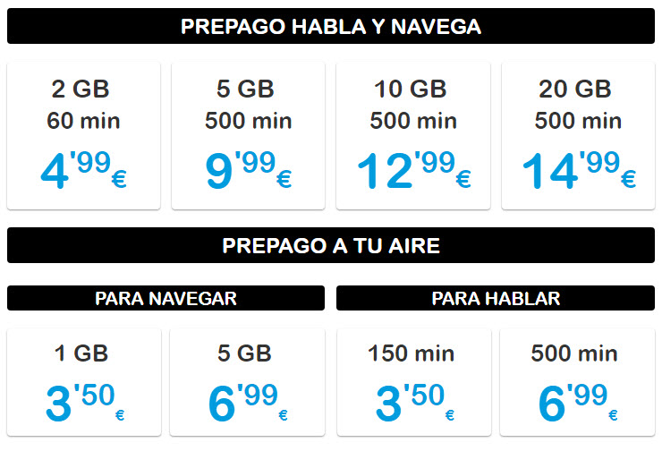 tarifa prepago más barata de España
