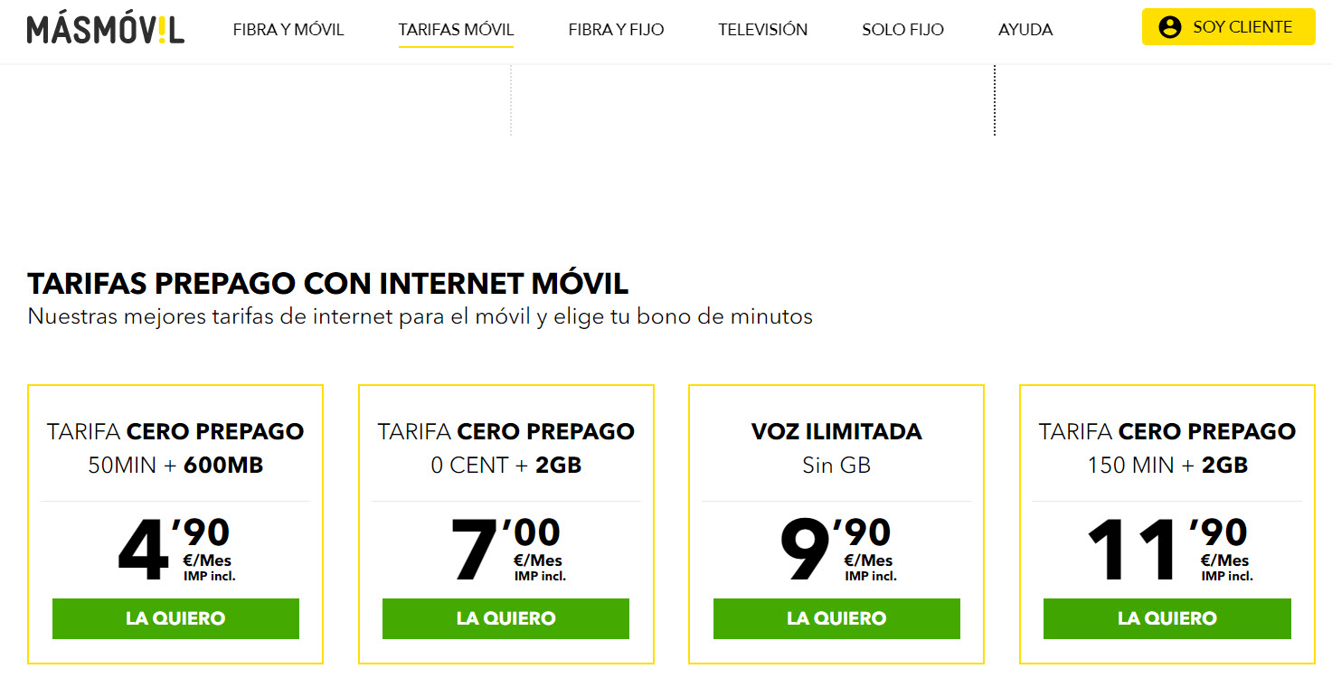 tarifas cero prepago masmovil