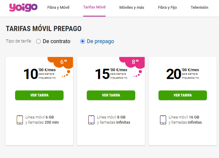 tarifas yoigo movil prepago
