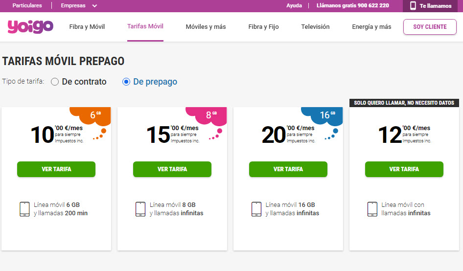 tarifas yoigo prepago