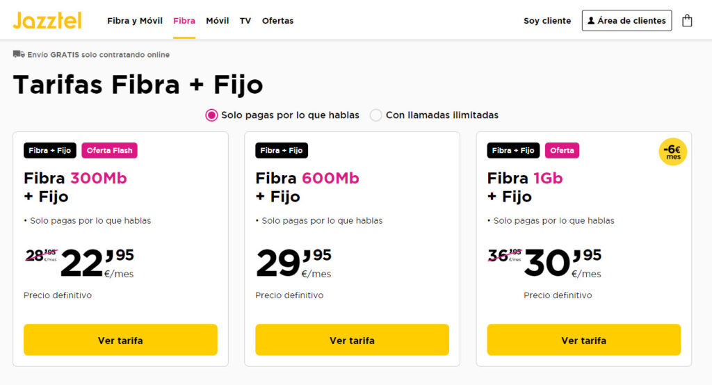 Ofertas Jazztel Fibra y fijo