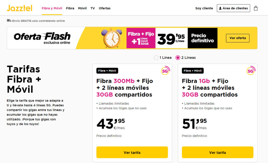 Ofertas Jazztel Fibra y móvil