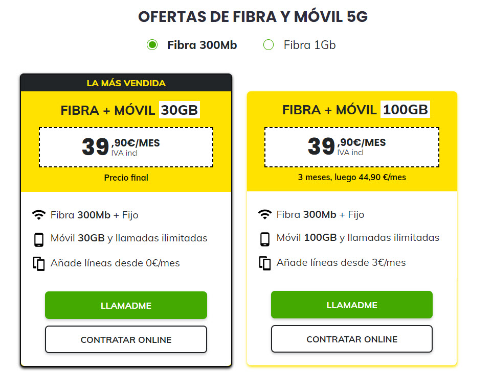 Tarifas Masmovil Fibra