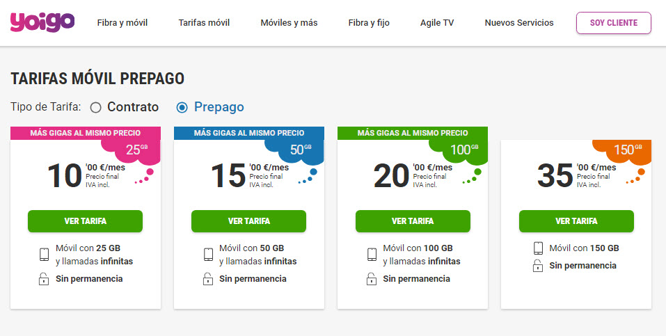 tarifas yoigo movil prepago